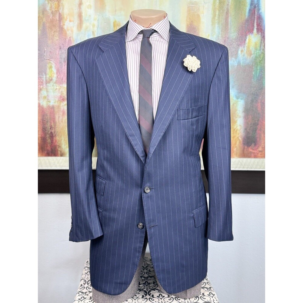 Kiton Mens Navy Pinstripe 3/2 Button Roll Blazer  46R Slim Fit MSRP $5246